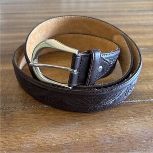 USA Eagle Men's Belt Brown Leather Tooled Stamped Embossed Vintage